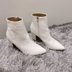 White leather block heeled ankle boots pointed toe